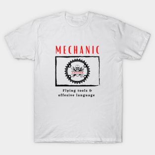 Mechanic Caution Flying Tools & Offensive Language funny design T-Shirt